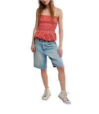 Free People Sundance Gingham Print Square Neck Sleeveless Peplum Hem Tank Top