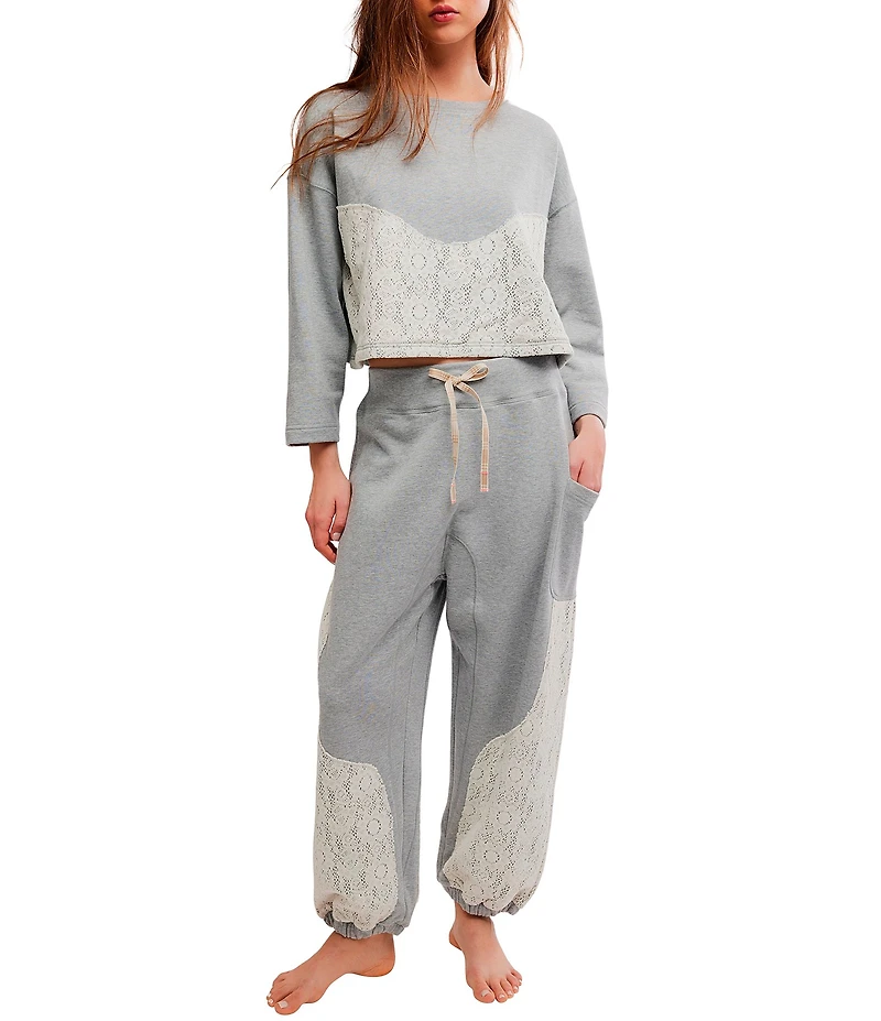 Free People Sunday Best Long Sleeve Crew Neck Knit Long Lounge Set