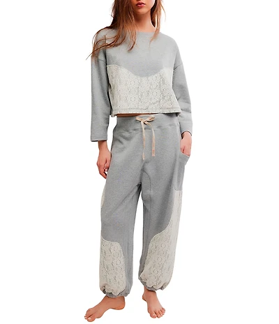 Free People Sunday Best Long Sleeve Crew Neck Knit Long Lounge Set