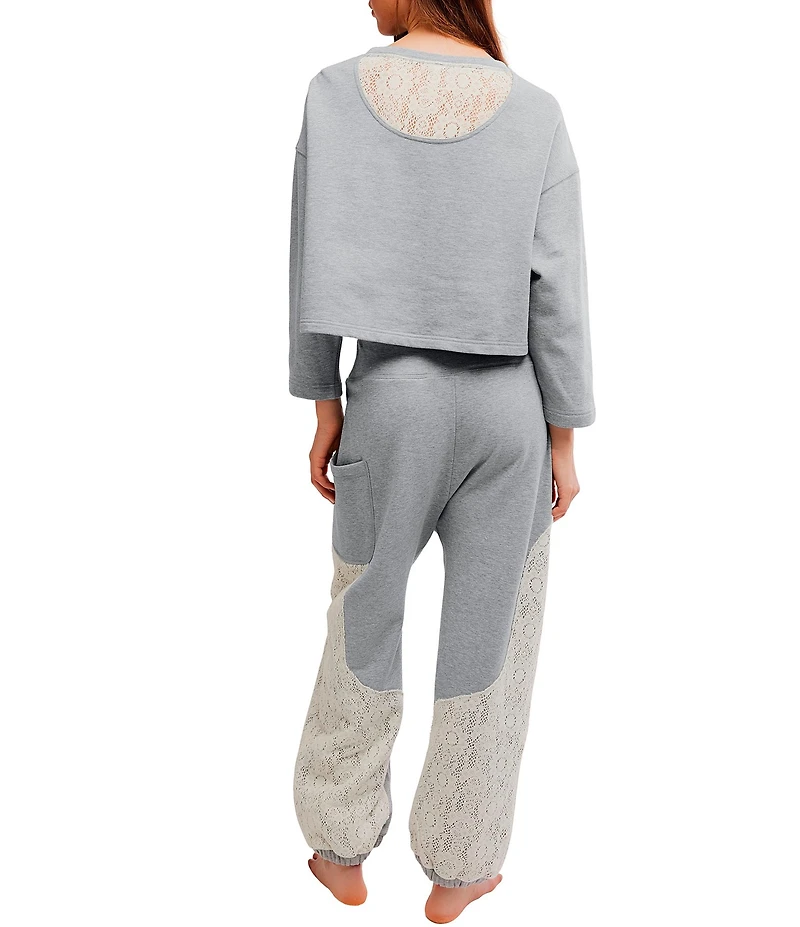 Free People Sunday Best Long Sleeve Crew Neck Knit Long Lounge Set