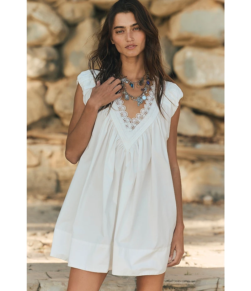 Free People Sundazed V-Neck Puff Sleeve A-Line Mini Dress