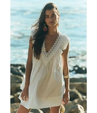 Free People Sundazed V-Neck Puff Sleeve A-Line Mini Dress
