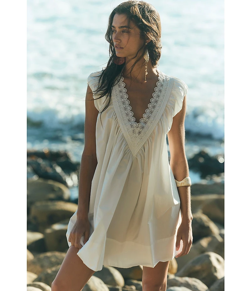 Free People Sundazed V-Neck Puff Sleeve A-Line Mini Dress