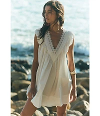 Free People Sundazed V-Neck Puff Sleeve A-Line Mini Dress