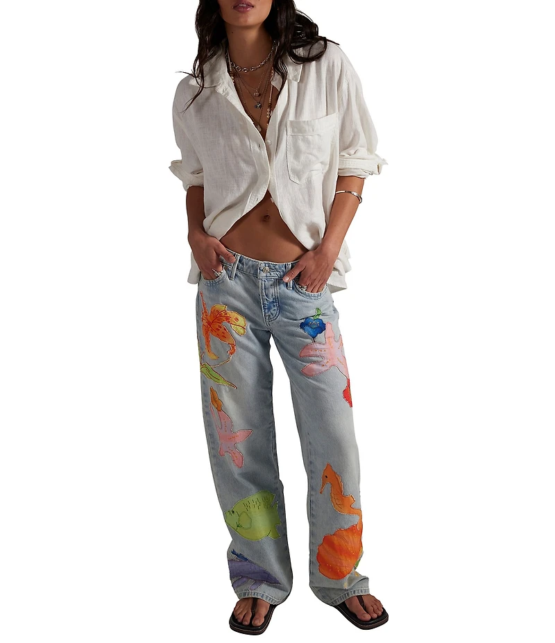 Free People Surfside Patched Low-Rise Denim Jean
