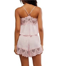 Free People Sweet Love Woven Sleeveless Square Neck Heart Lace Coordinating Cami