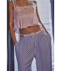 Free People Sweet Love Woven Sleeveless Square Neck Heart Lace Coordinating Cami