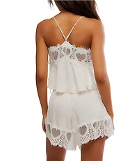 Free People Sweet Love Woven Sleeveless Square Neck Heart Lace Coordinating Cami