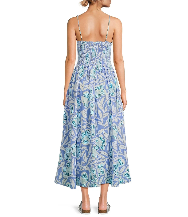 Free People Sweet Nothings Floral Print Smocked V-Neck Sleeveless Maxi Dress
