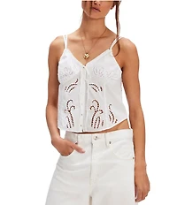 Free People Sweet Sammi Battenberg Eyelet V-Neckline Sleeveless Top