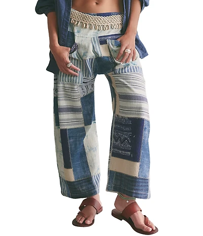 Free People Symphony Patched High Rise Wide Leg Denim Jeans