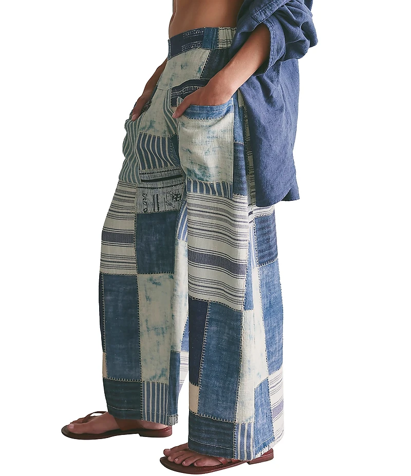 Free People Symphony Patched High Rise Wide Leg Denim Jeans