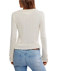Free People Through The Wood Embroidered Soft Pointelle Crew Neck Long Sleeve Tee