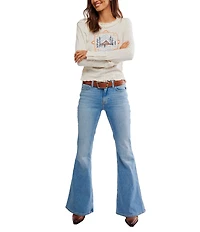 Free People Through The Wood Embroidered Soft Pointelle Crew Neck Long Sleeve Tee