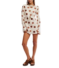 Free People Tigre Dot Printed Boat Neck Long Sleeve Mini Dress