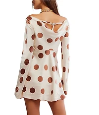 Free People Tigre Dot Printed Boat Neck Long Sleeve Mini Dress