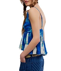 Free People Tillie Floral Printed V-Neck Sleeveless Babydoll Top