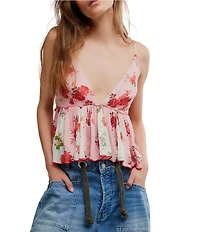 Free People Tillie Floral Printed V-Neck Sleeveless Babydoll Top