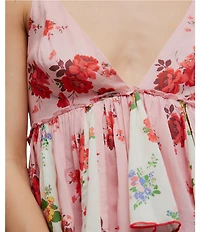 Free People Tillie Floral Printed V-Neck Sleeveless Babydoll Top