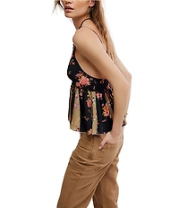 Free People Tillie Floral Printed V-Neck Sleeveless Babydoll Top