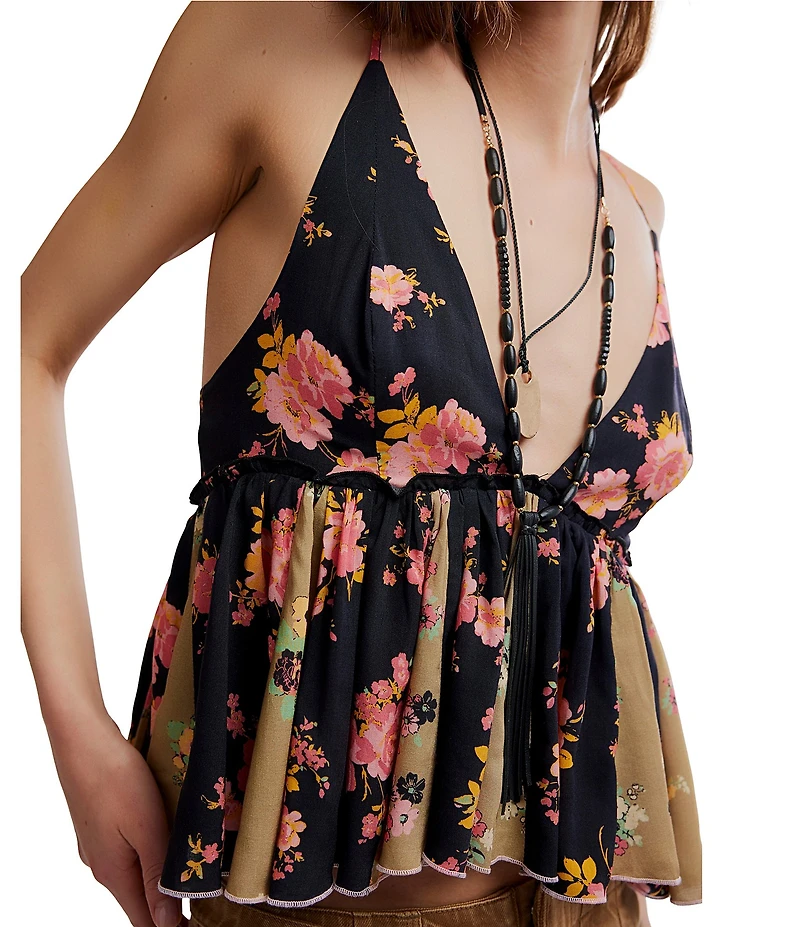 Free People Tillie Floral Printed V-Neck Sleeveless Babydoll Top