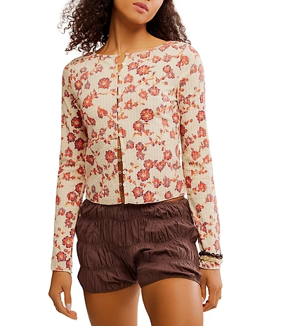 Free People Tilly Floral Print Crew Neckline Long Sleeve Top