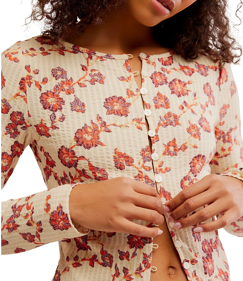 Free People Tilly Floral Print Crew Neckline Long Sleeve Top