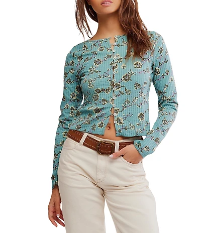 Free People Tilly Floral Print Crew Neckline Long Sleeve Top