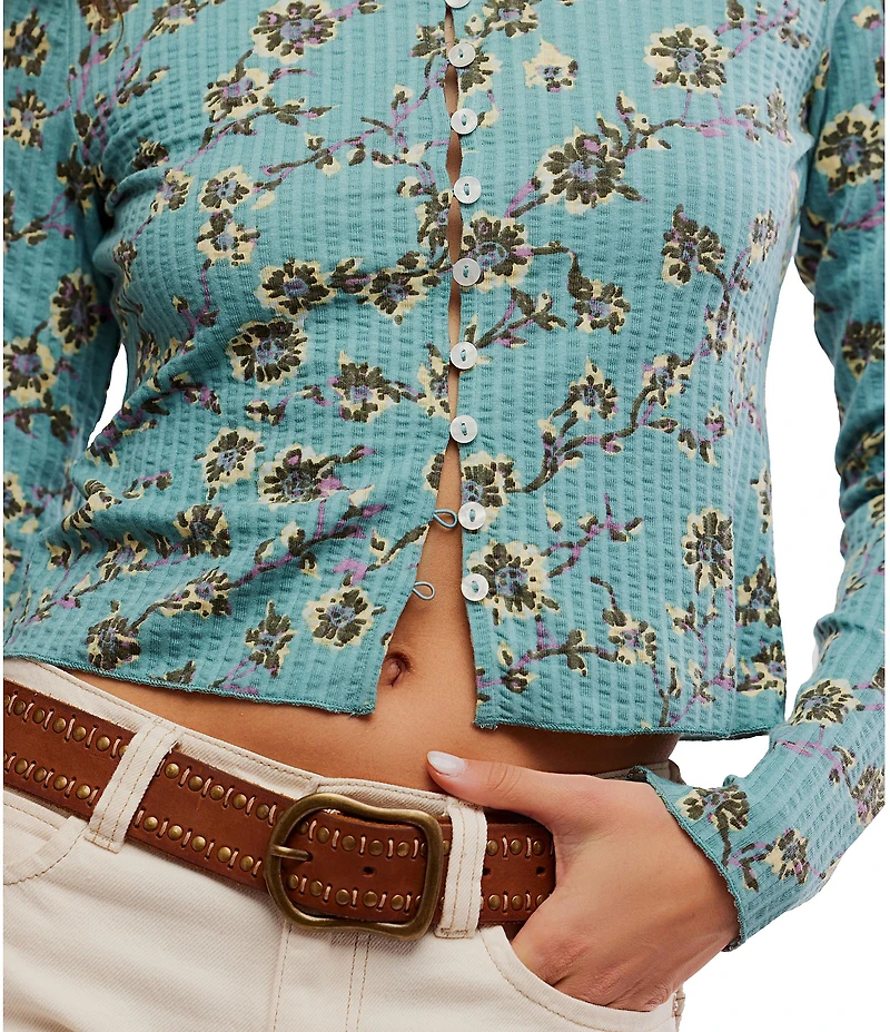 Free People Tilly Floral Print Crew Neckline Long Sleeve Top