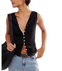 Free People Tilly Ribbed Knit Crew Neck Sleeveless Fitted Vest