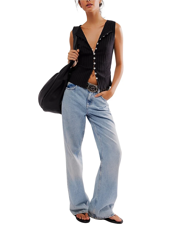 Free People Tilly Ribbed Knit Crew Neck Sleeveless Fitted Vest