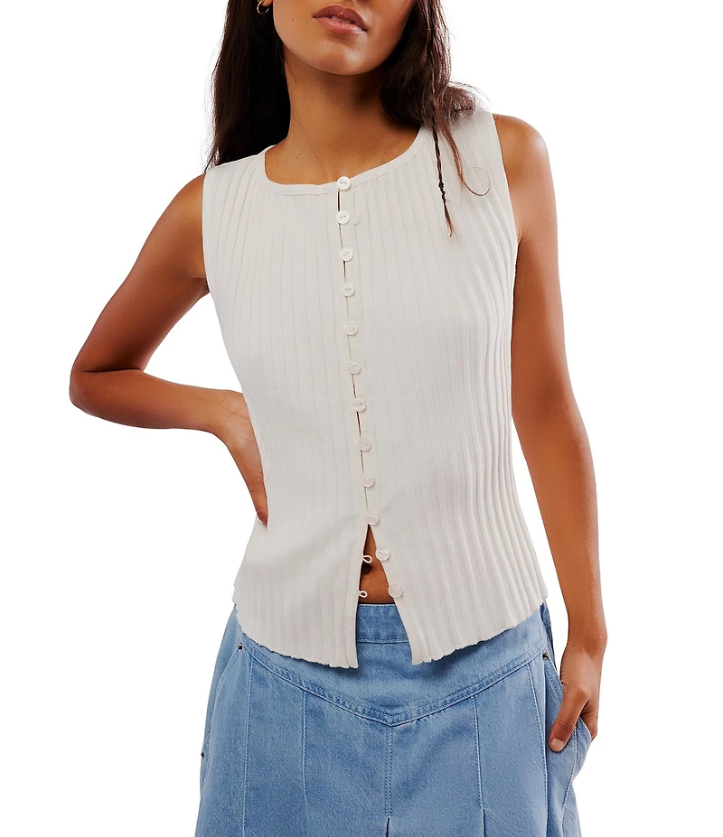 Free People Tilly Ribbed Knit Crew Neck Sleeveless Fitted Vest