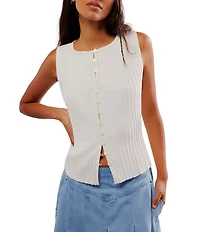 Free People Tilly Ribbed Knit Crew Neck Sleeveless Fitted Vest