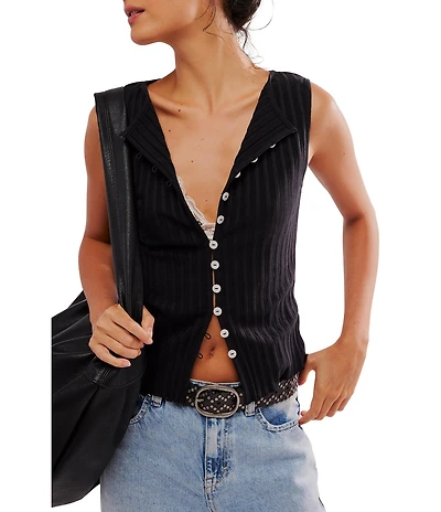 Free People Tilly Ribbed Knit Crew Neck Sleeveless Fitted Vest