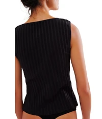 Free People Tilly Ribbed Knit Crew Neck Sleeveless Fitted Vest