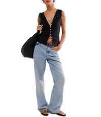 Free People Tilly Ribbed Knit Crew Neck Sleeveless Fitted Vest