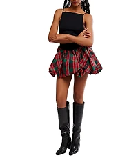 Free People Tinsel Kiss Plaid Print Square Neck Sleeveless Bubble Hemline Mini Dress