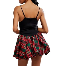 Free People Tinsel Kiss Plaid Print Square Neck Sleeveless Bubble Hemline Mini Dress