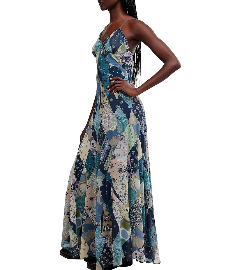 Free People Tis The Season Printed V-Neck Sleeveless A-Line Maxi Dress