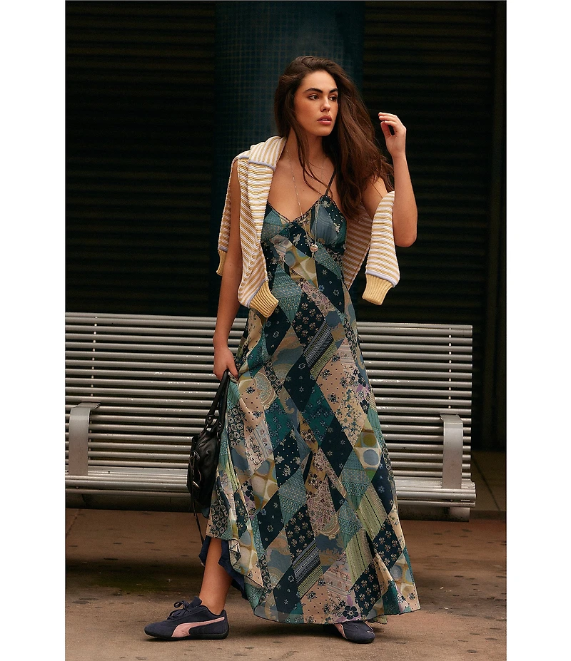 Free People Tis The Season Printed V-Neck Sleeveless A-Line Maxi Dress