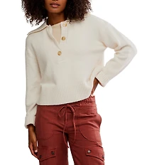 Free People Trading Up Collared Neckline Long Sleeve Polo Sweater
