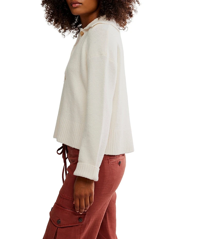 Free People Trading Up Collared Neckline Long Sleeve Polo Sweater