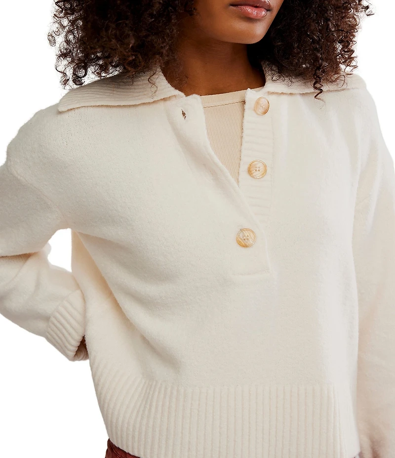 Free People Trading Up Collared Neckline Long Sleeve Polo Sweater