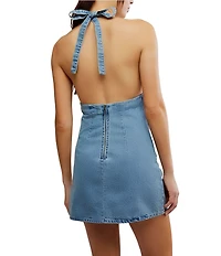 Free People Trevi Denim Sleeveless Plunging Halter Mini Dress
