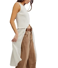 Free People Twice As Nice Ribbed Knit Crew Neck Sleeveless Button Front Vest Maxi Top