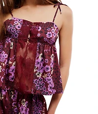 Free People Up At Dawn Sleeveless Sweetheart Neck Floral Satin Shorty Pajama Set