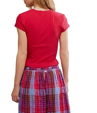 Free People Wait A Minute Baby Short Sleeve Crew Neck Pointelle Knit Tee