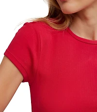 Free People Wait A Minute Baby Short Sleeve Crew Neck Pointelle Knit Tee