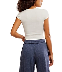 Free People Wait A Minute Baby Short Sleeve Crew Neck Pointelle Knit Tee