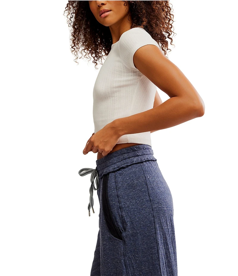 Free People Wait A Minute Baby Short Sleeve Crew Neck Pointelle Knit Tee